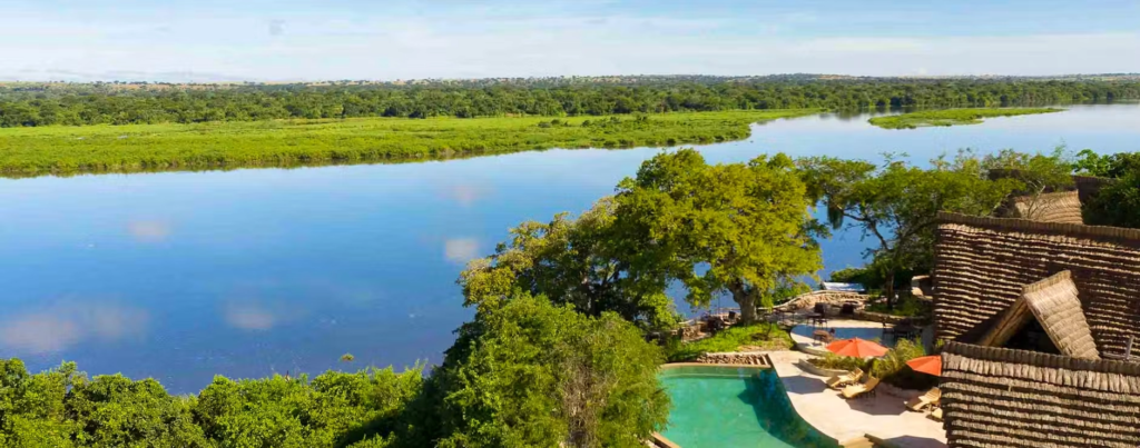 Safari lodge near the Victoria Nile in Murchison Falls, Uganda