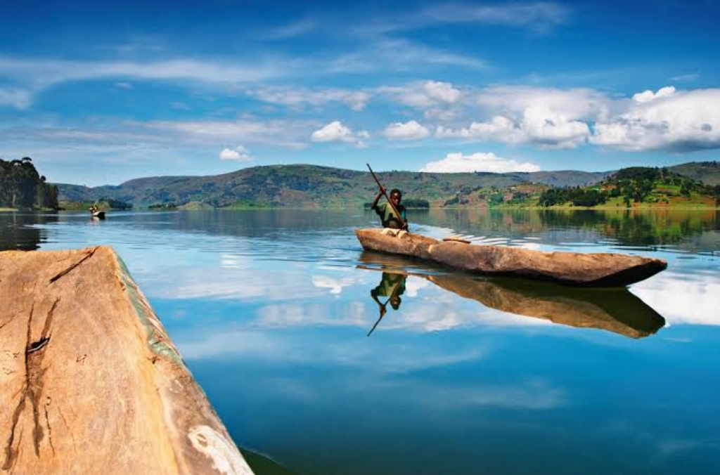 Dugout canoe on Lake Bunyonyi, Uganda
