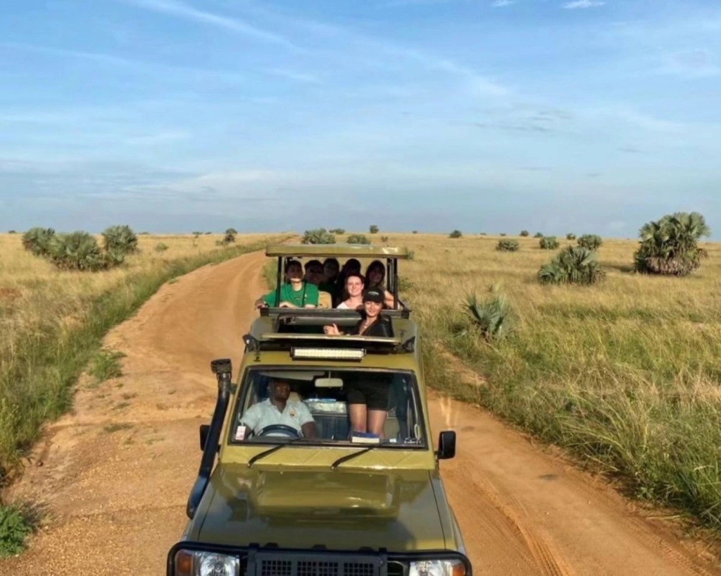 Tourists on a game drive in Murchison Falls National Park, Uganda